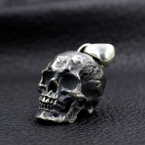 Handmade Fine 925 Sterling Silver Skull Pendant, Retro craft Punk Gothic Human Skull,  Rock COOL Men's gift Size L 27g
