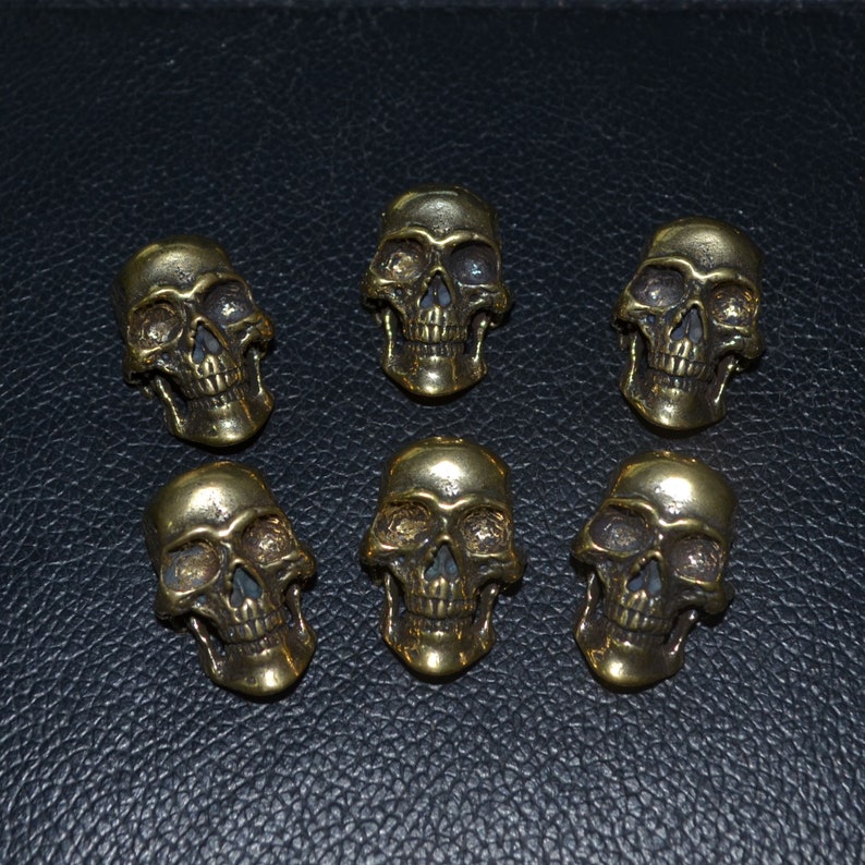 6 uds. De latón macizo, cobre, bronce, Calavera, tornillos, Conchos, billetera DIY, accesorios de cuero, fundición a la cera perdida hecha a mano Brass