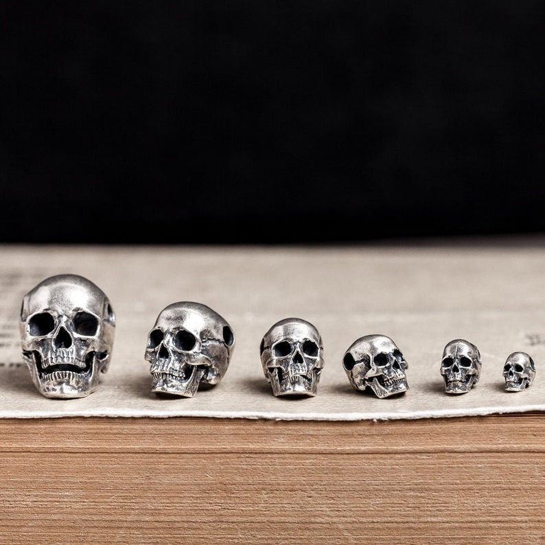 925 Sterling Silver Skull Bead Human Skull Bead DIY - Etsy