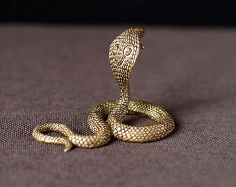 Estatua de serpiente Cobra de fundición de latón macizo realista fina, obra de arte de metal de fundición de cera perdida de cobre, estatuilla artesanal que vale la pena coleccionar decoración bonito regalo