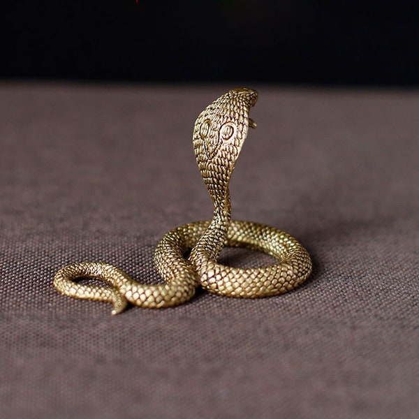 Fine lifelike Solid Brass Casting Cobra Snake Statue, Copper Lost Wax Casting Metal Artwork, Craft figurine Worth Collecting Decor Nice Gift