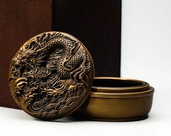 Fine Dragon Totem Bronze Incense Burner Artwork Bronze Ashtray Box,Fine Casting Copper Buddha's hand Incense Holes Incense Holder Collection