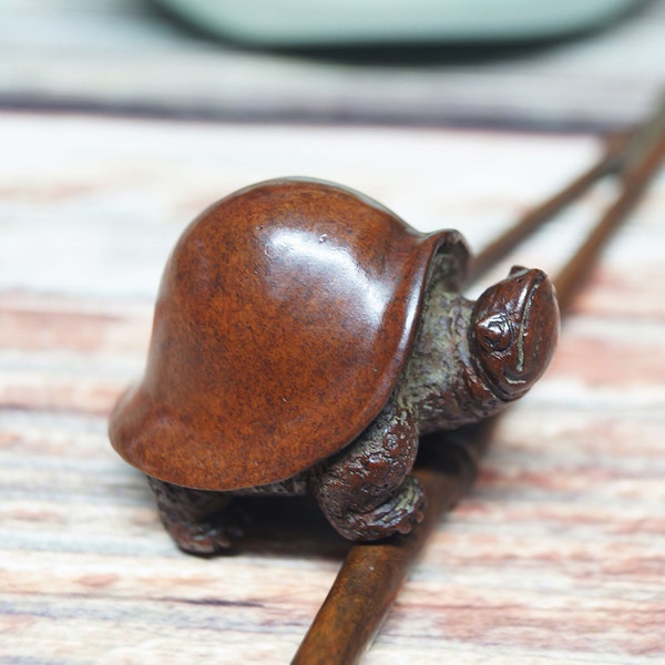 Fine Solid Bronze Cast Cute little turtle Statue,Smooth turtle shell,Copper Metal Artwork,Turtle Craft Figurine Collecting Decor Nice Gift