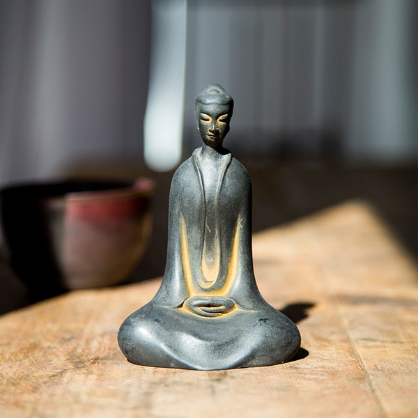 4.9-Inch Casting Metal Powdered Iron Buddha Figurines,Meditation Buddha Decor Collectible,Metal Iron Powder Statue Buddhism Ornaments