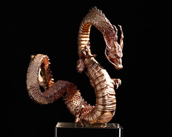 Fine Solid Copper Casting Dragon Statue, Brass Lost Wax Casting Serpent Metal Artwork, Craft figurine Worth Collecting Decor Nice Gift