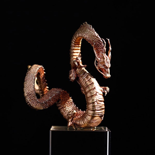 Statue de dragon en cuivre fin moulé, laiton perdu cire perdue Moulage Serpent Œuvre d’art en métal, figurine d’artisanat à collectionner Décor agréable cadeau