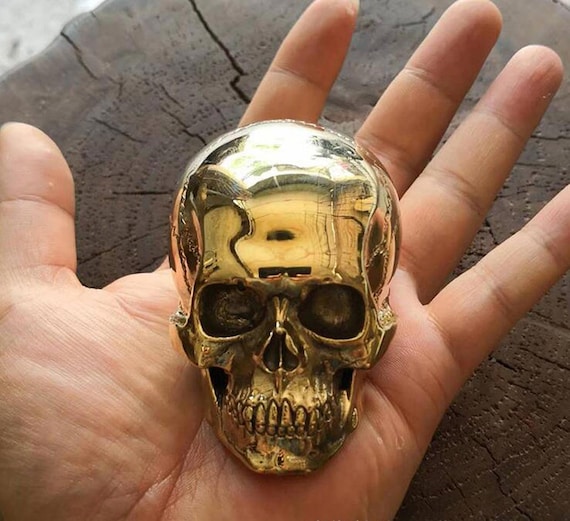 Handmade Vintage Copper Brass Cast Skull Mini Human Skull Gothic Table Display