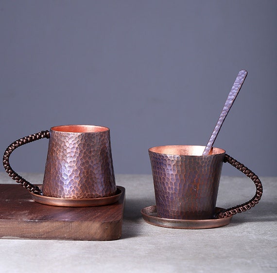 Handmade Red Copper Tea Cup Coffee Cup, Hand Beat Unique Cups Copper  Coaster, Nice Gift. 