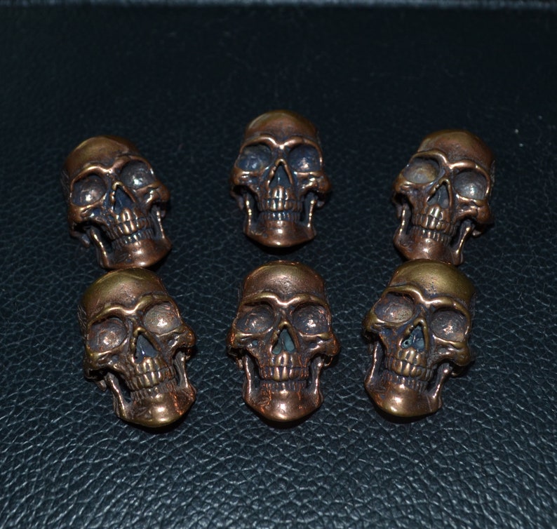 6 uds. De latón macizo, cobre, bronce, Calavera, tornillos, Conchos, billetera DIY, accesorios de cuero, fundición a la cera perdida hecha a mano Red Copper