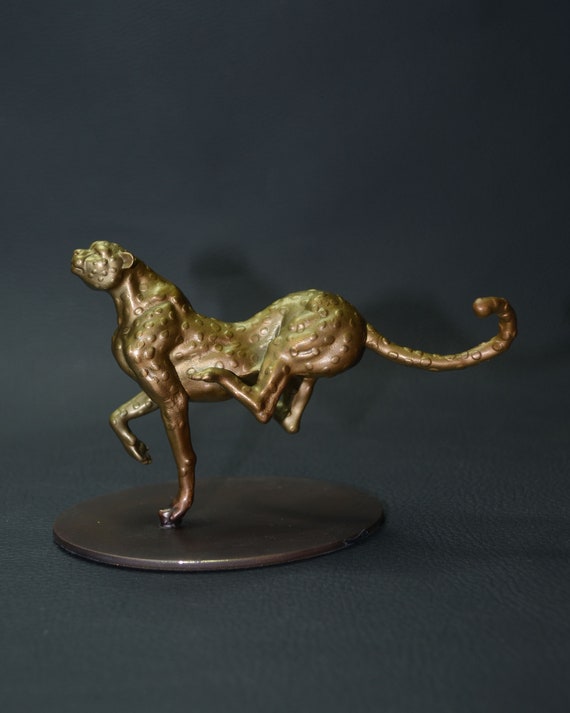 Fine Casting Solid Brass Cheetah Figurine Crafts,copper Metal