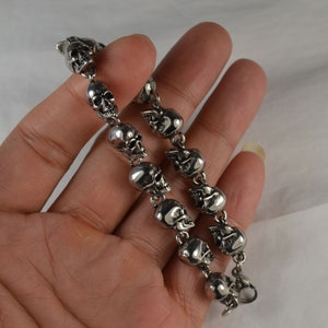 COOL Stainless Steel Small Human Skull Bead Bracelet, Polished Punk Gothic Skull, DIY Chain Link Personal Gift