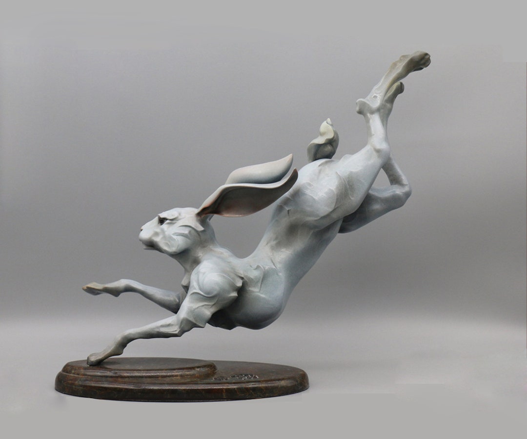 13 Inch Lost Wax Casting Bronze Rabbit Statue Crafts, Copper Metal ...