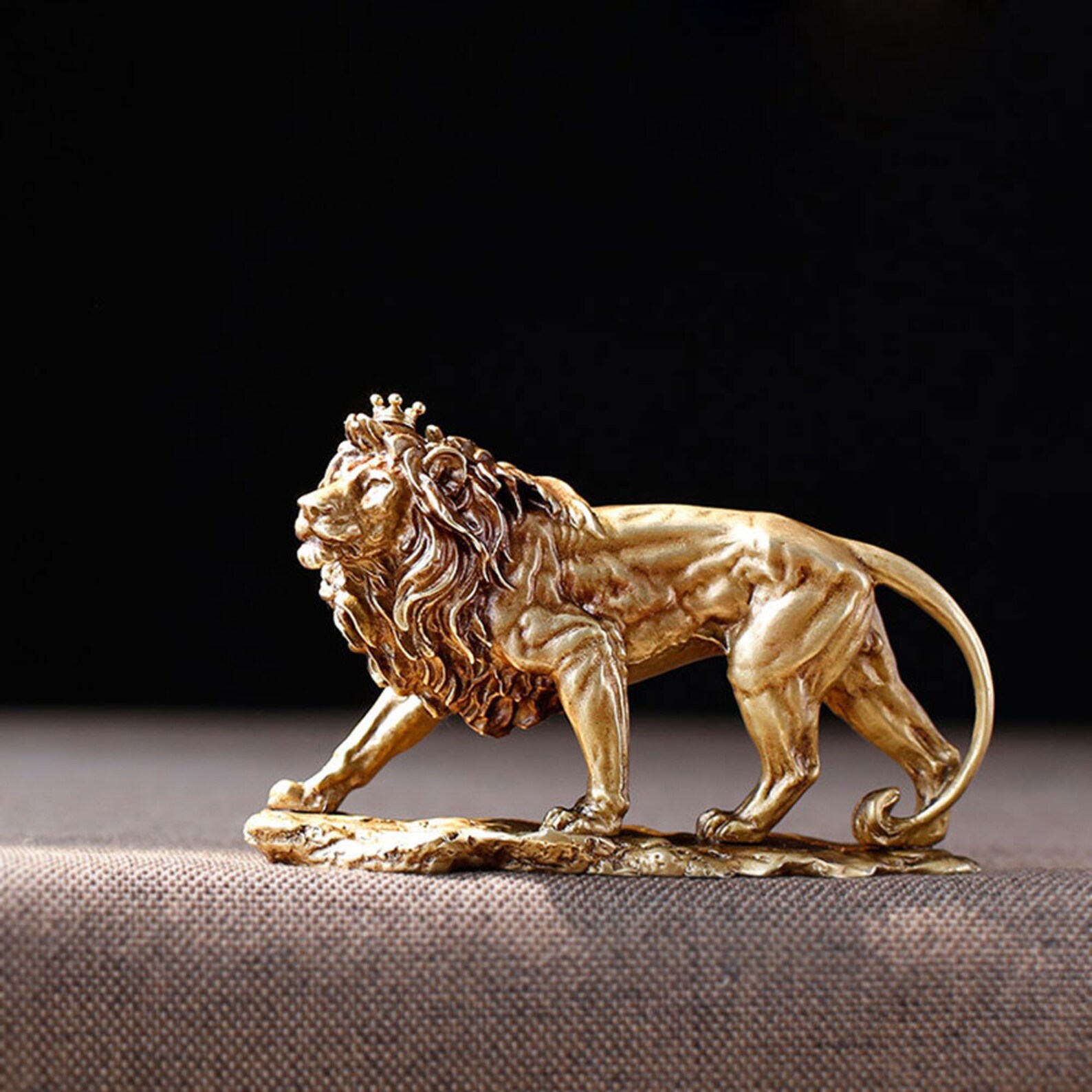 Copper Crowned Lion Statue Solid Brass Lost Wax Casting Metal Etsy