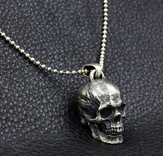 Handmade Fine 925 Sterling Silver Skull Pendant Retro Craft Punk