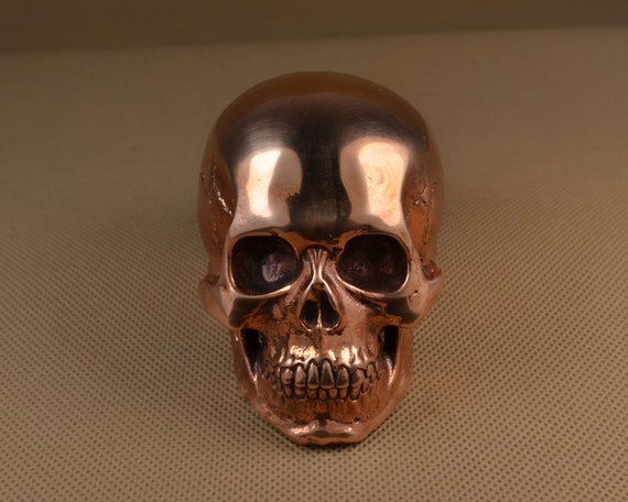 Handmade Vintage Copper Brass Cast Skull Mini Human Skull Gothic Table Display