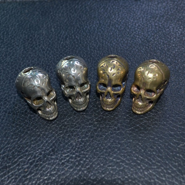 2pcs Lost wax casting Brass Carved Skull Bead, Hand Polished Copper human Skull Bead, DIY Pendant Lanyard Paracord Bead, EDC Knife Bead