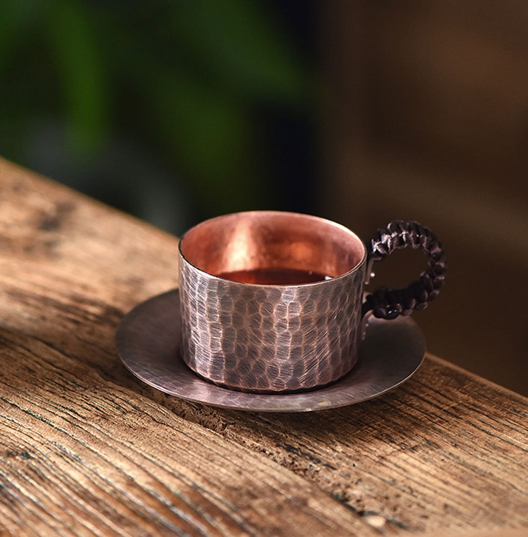 Handmade Red Copper Tea Cup Coffee Cup, Hand Beat Unique Cups Copper  Coaster, Nice Gift. 