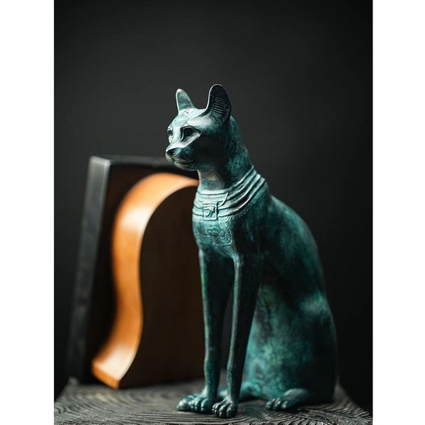 Statue de chat Bastet 1: 1 en bronze vintage, collection d'art en métal, bronze coulé à la cire perdue, collection de musées, décoration de salon, beau cadeau