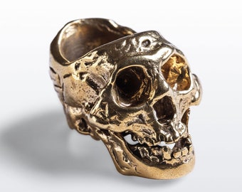 Estante de cigarros de calavera de latón de cobre de fundición a la cera perdida, estante de soporte de cigarros portátil pulido a mano, decoración de exhibición de mesa de anillo