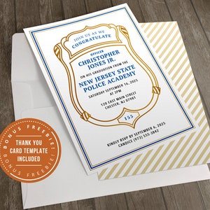 Police Academy Graduation Classic Invitation with Class Number, Printable File