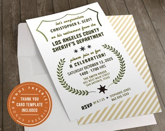 Trooper, Deputy Retirement Invitation with matching Thank You Card template, Printable File