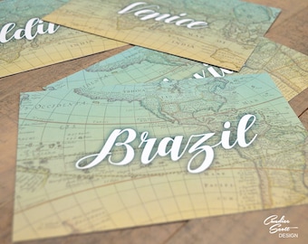 Travel Table Signs, Customized Printable PDFs for up to 25 Table Names