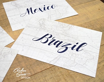 Travel Themed Wedding, Table Signs, up to 25 destination names - YOU Choose! Digital File