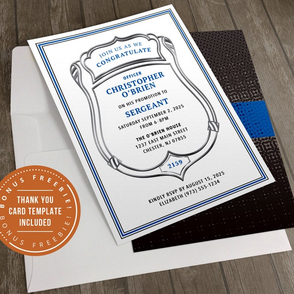 Police Promotion Invitation with Badge Number, Printable File