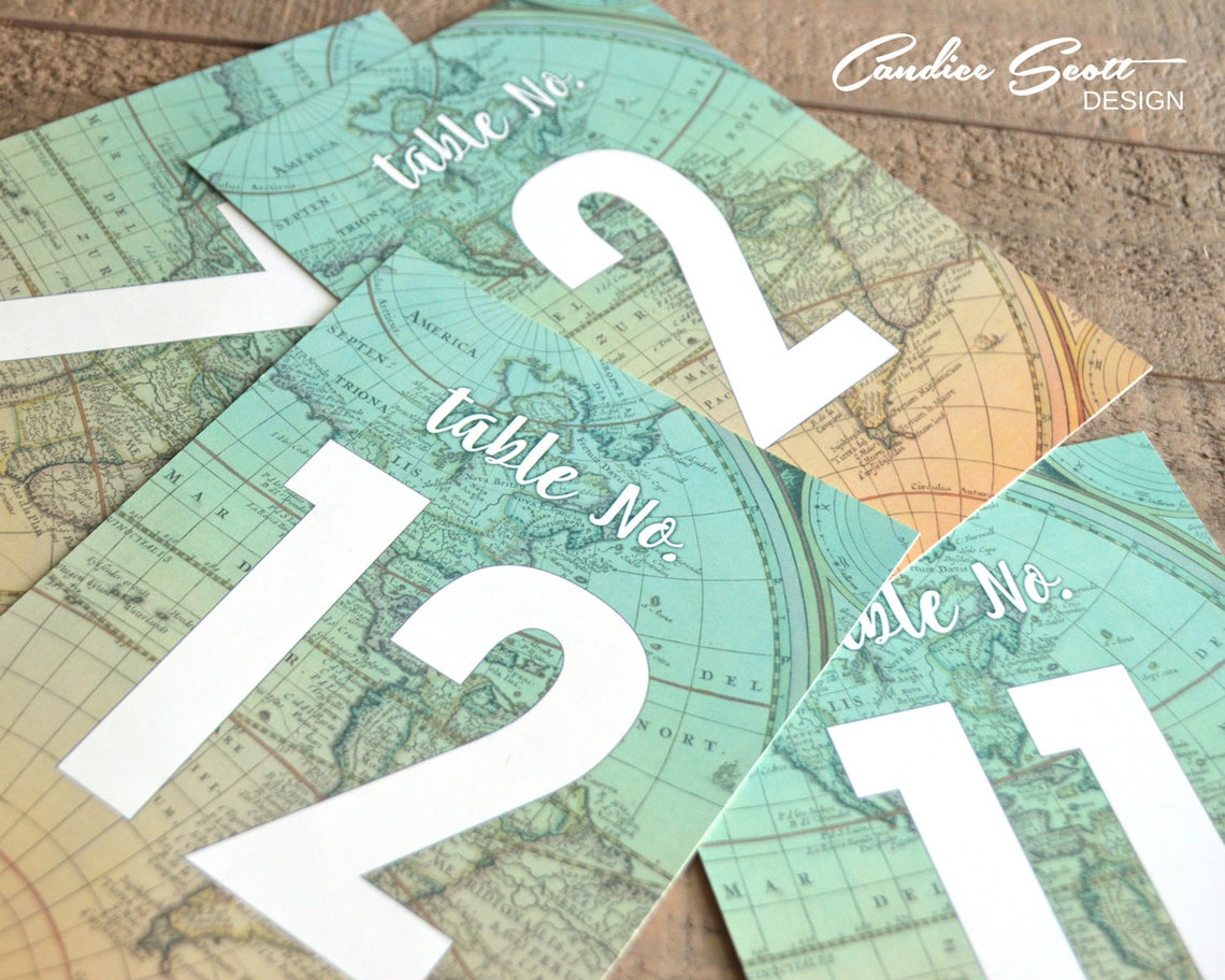 travel themed table numbers