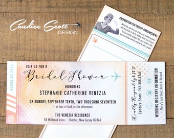 Travel Bridal Shower Boarding Pass Invitations and Recipe Request Card, DIY Printable Files