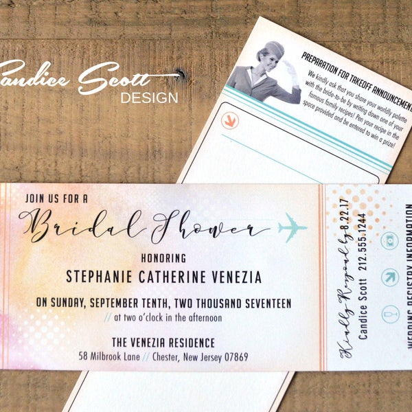 Travel Bridal Shower Boarding Pass Invitations and Recipe Request Card, DIY Printable Files