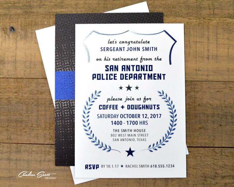 Police Retirement Invitation With Thin Blue Line Theme Etsy