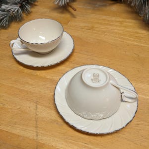 Weatherly Style Fine China by Lenox in NEW Condition — Set of Two (2) Teacups and Saucers — USA