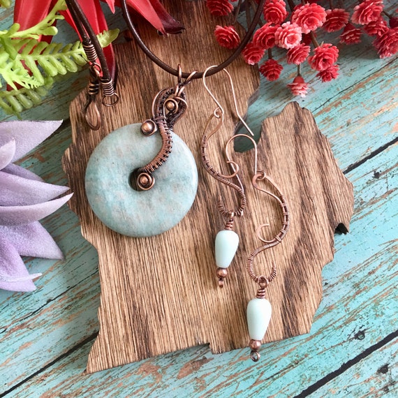 Wire Wrapped Amazonite Boho Jewelry Set