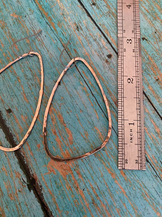 Lightweight Large Hammered Copper Hoop Earrings