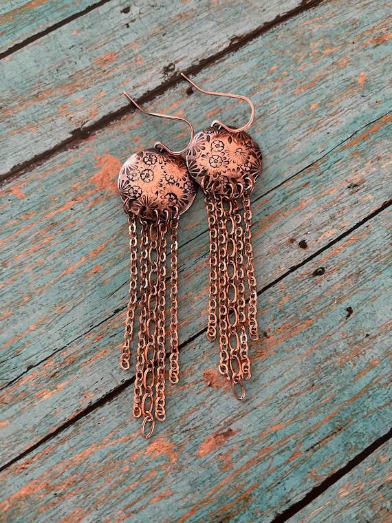 Long Copper Fringe Earrings
