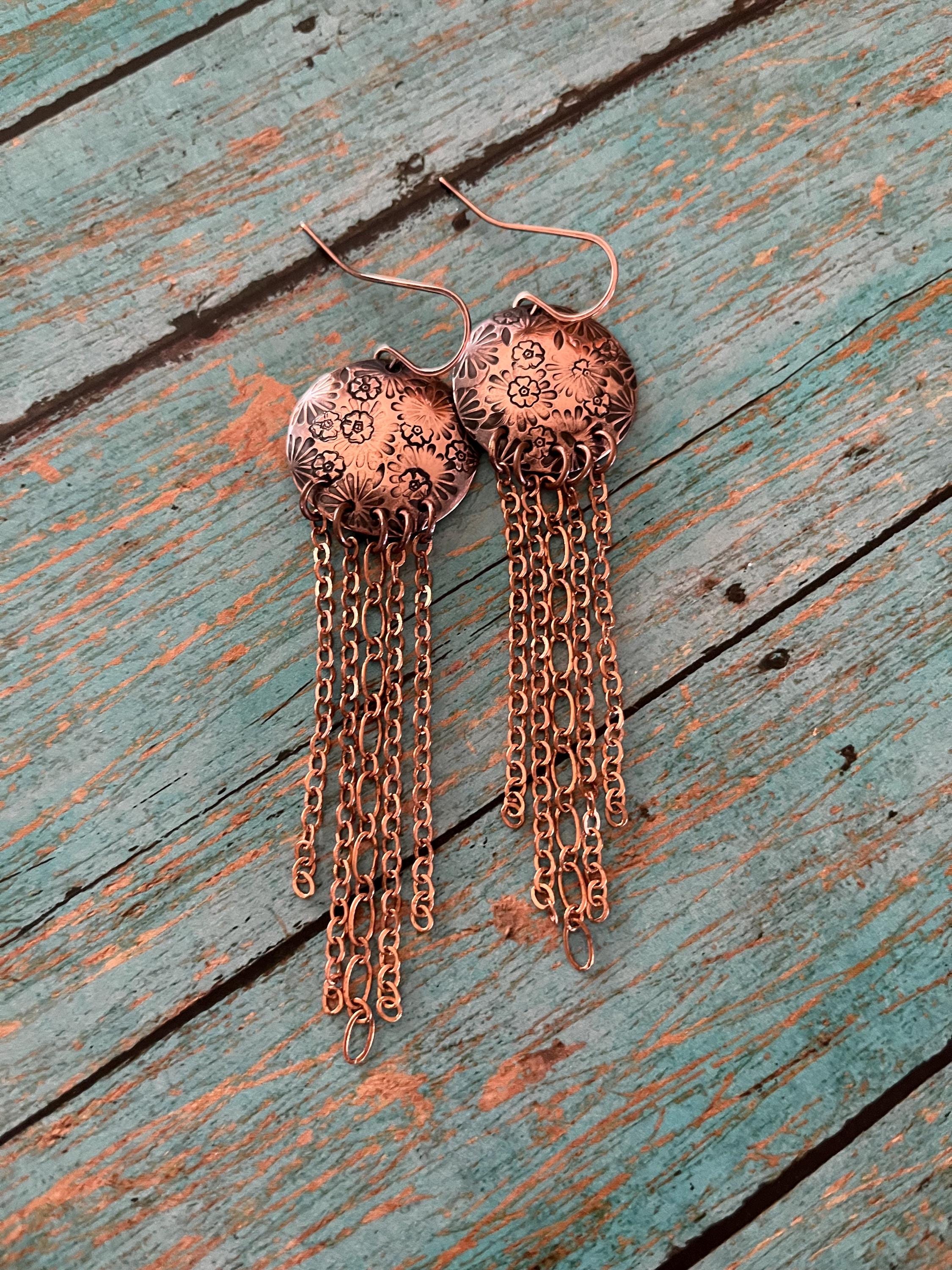 Long Copper Fringe Earrings
