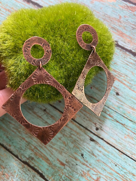 Long Post Copper Earrings