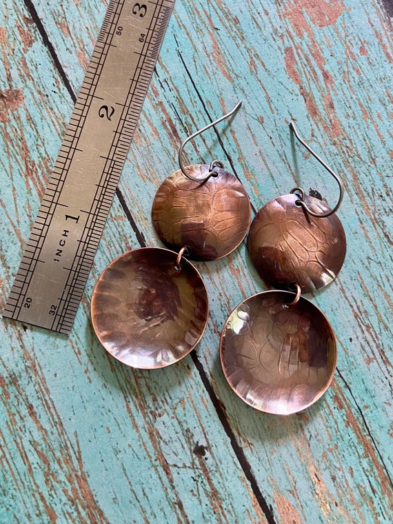 Long Copper Disks Earrings