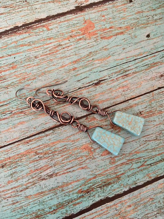 Blue Stone Copper Earrings