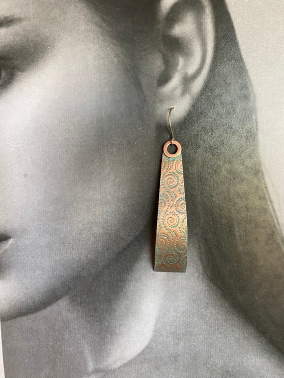 Long Rustic Copper Earrings