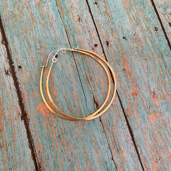 Round NuGold  Hoops|Golden Hand Forged Hoops|Handmade Metalwork Artisan Hoop Earrings|Lightweight Hoops|Minimalistic|Elegant Brass Hoops