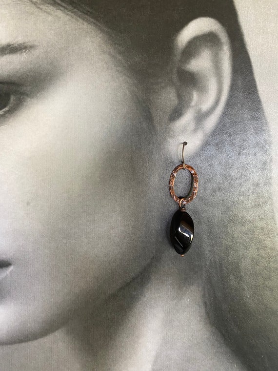Black Onyx Copper Earrings