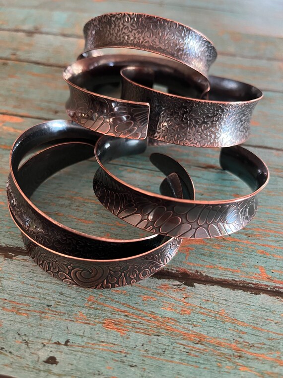 Concave Solid Copper Embossed Cuff Bracelet