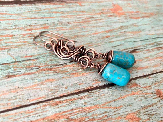 Blue Stone Copper Earrings