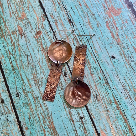 Long Copper Asymmetric Earrings
