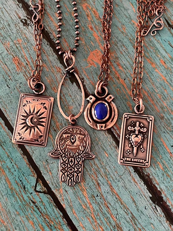 Small Rustic Copper Horseshoe Lapis Lazuli Necklace