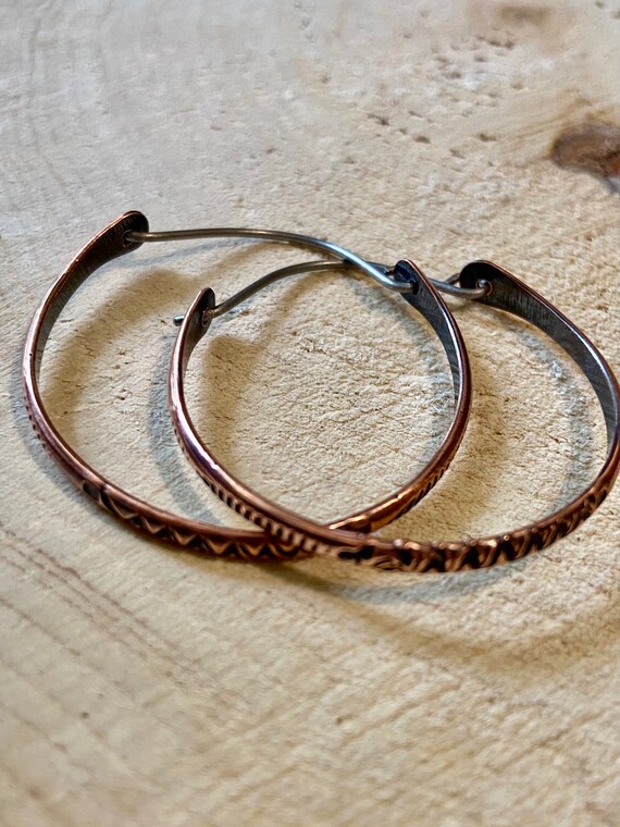 Stamped Oval Copper Stamped Hoops