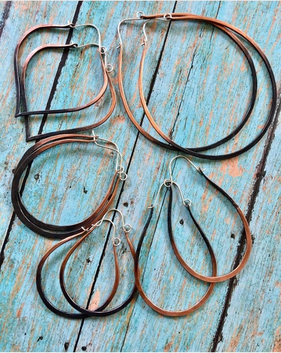 Lightweight Hammered Small Round Copper Hoop Earrings