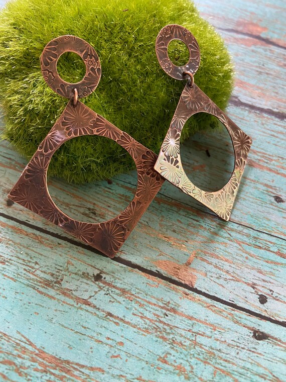 Long Post Copper Earrings
